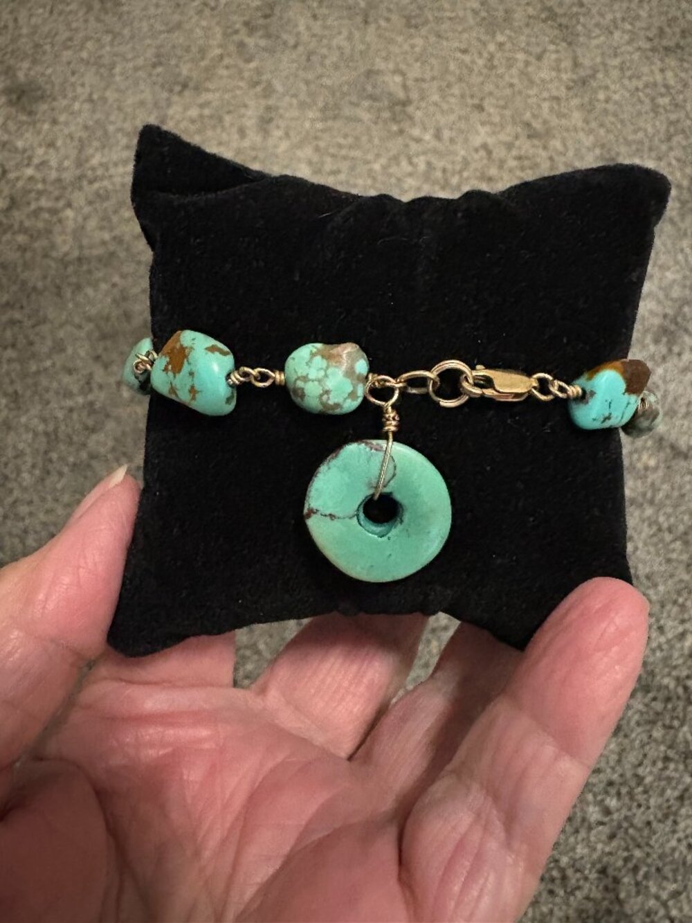 Artisan Crafted Genuine Turquoise Nugget Bracelet with Gold Filled Clasp 8"